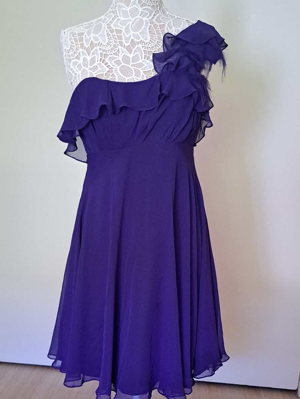 JIM HJELM Occasions Asymmetrical One-Shoulder Purple Ruffle Dress